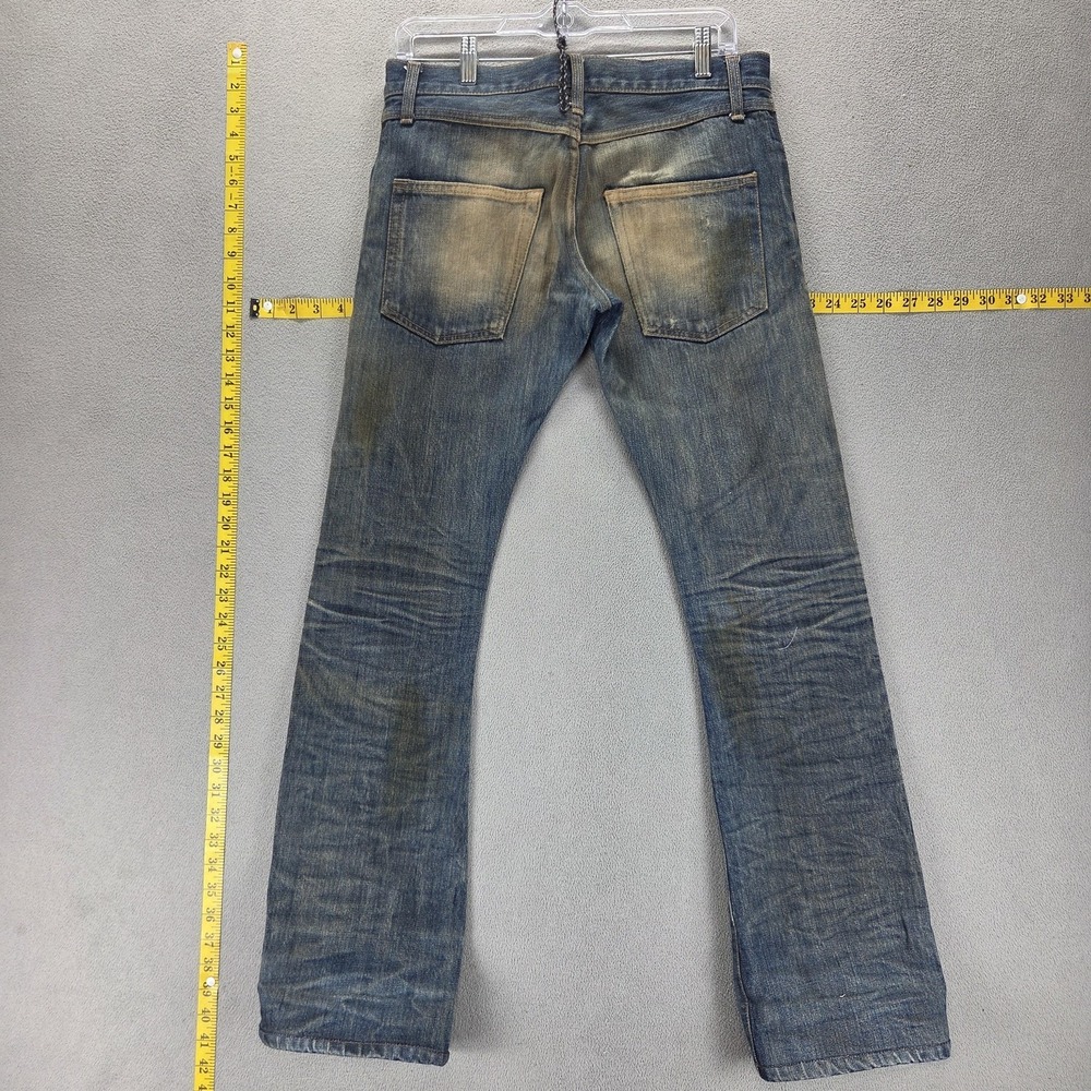 Selvedge Bootcut Jeans Mens 30x32 Blue Dirty Wash Dot Stripe Whiskers Honeycomb